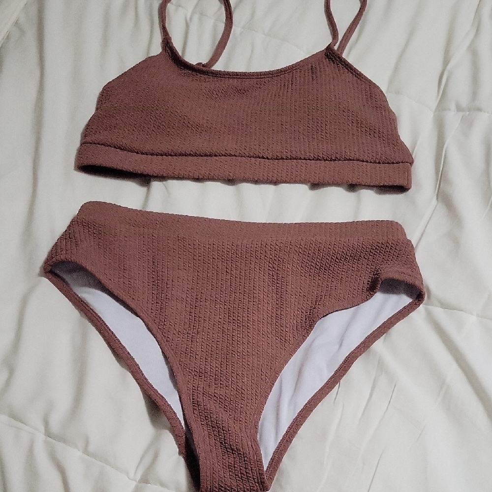 Brown Textured Bikini Set